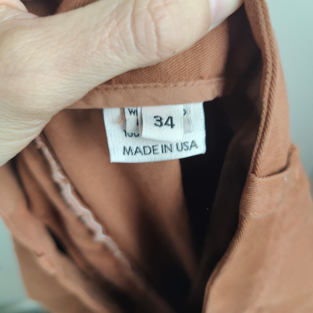 Esby Chino Pants Mens 34 Rust Clay Orange‎ Preppy Slow Fashion Minimalist FLAW - Picture 9 of 12